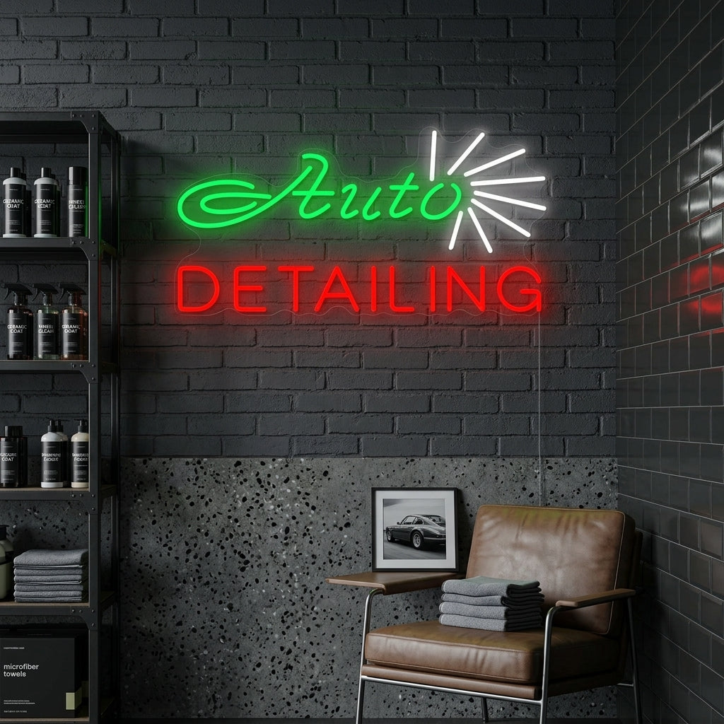 "Butikk, Auto Detailing" Neonskilt