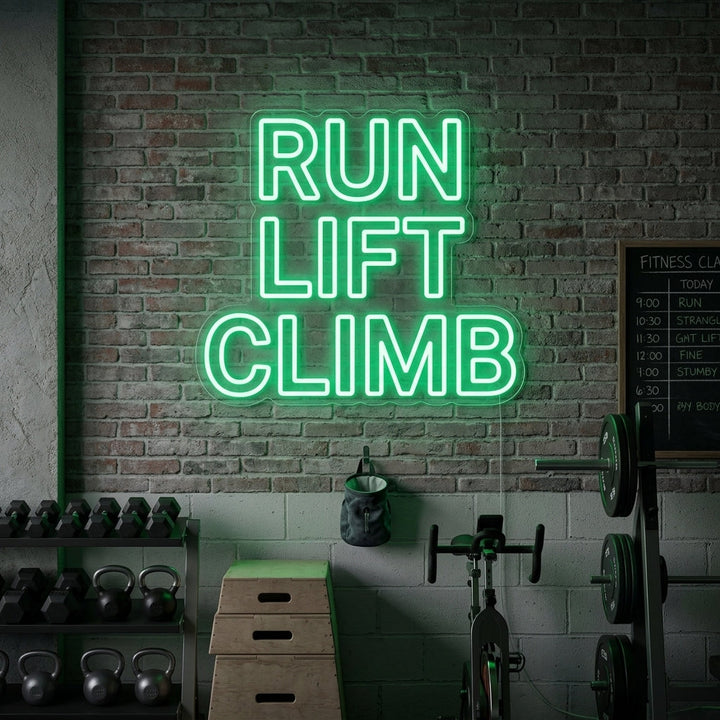 "Run Lift Climb Treningsstudio" Neonskilt