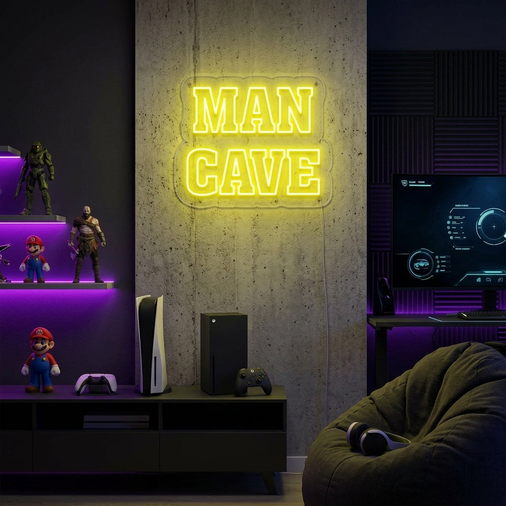 "Man Cave, Gamer Innredning" Neonskilt
