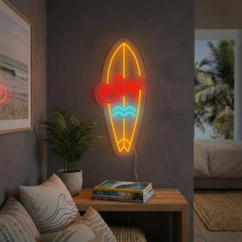 "Surfebrett Sportsutstyr" Neonskilt