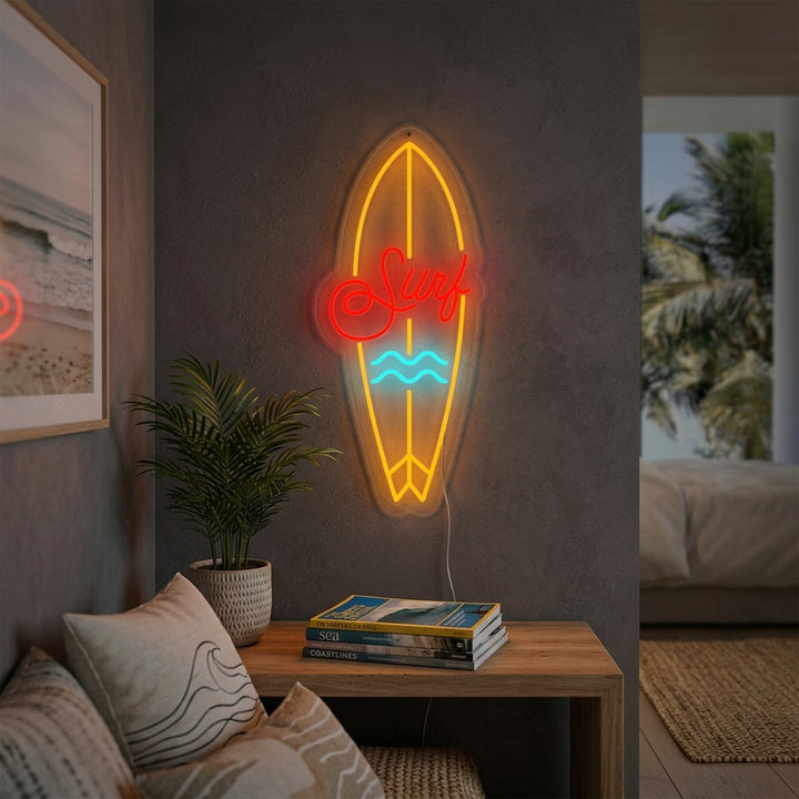 "Surfebrett Sportsutstyr" Neonskilt