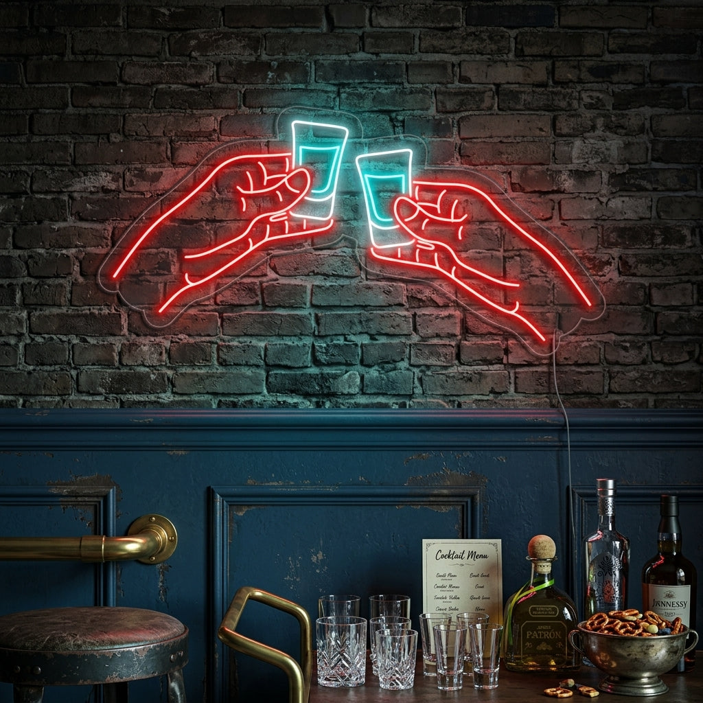 "To Hender Som Klirrer Med Vodka- Eller Tequila-Shots Bar" Neonskilt