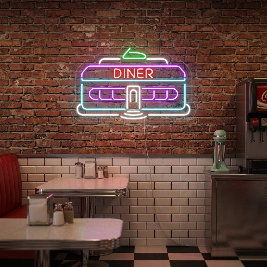 "Diner Bil 1950 Klassisk Retro Restaurant" Neonskilt