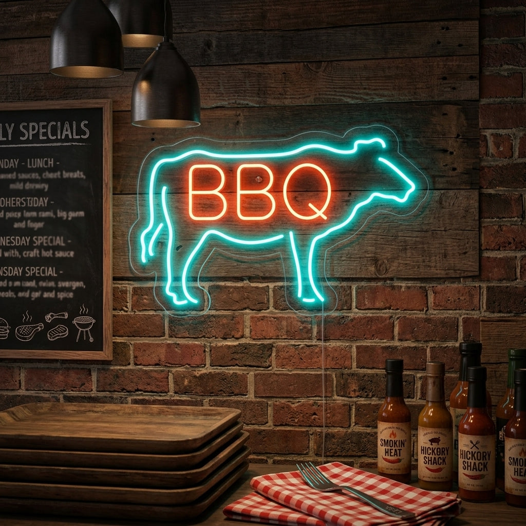 "Ku, BBQ" Neonskilt