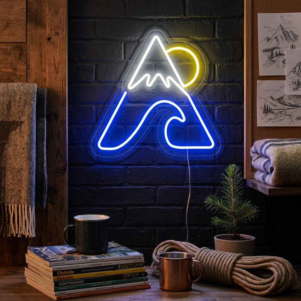 "Fjell Hav Sol" Neonskilt