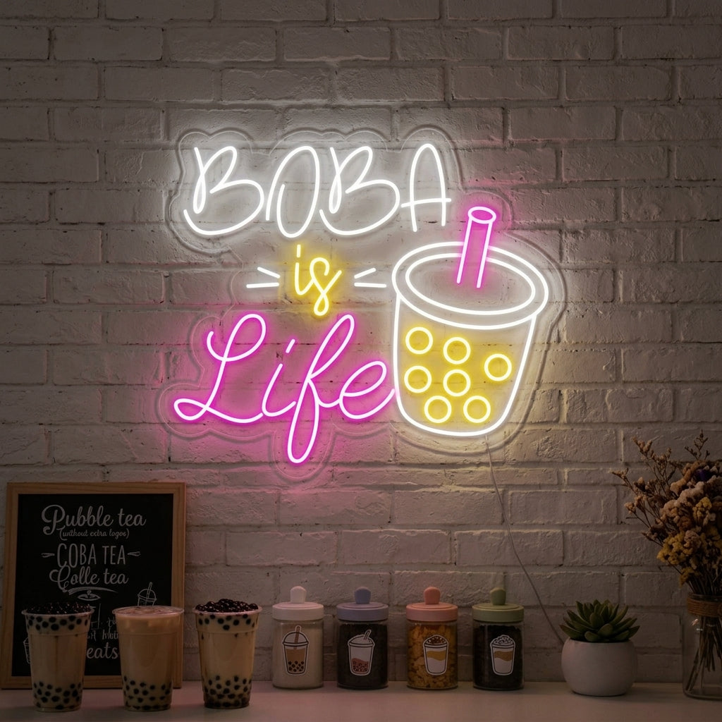 "Boba-kopp, Boba is Life" Neonskilt