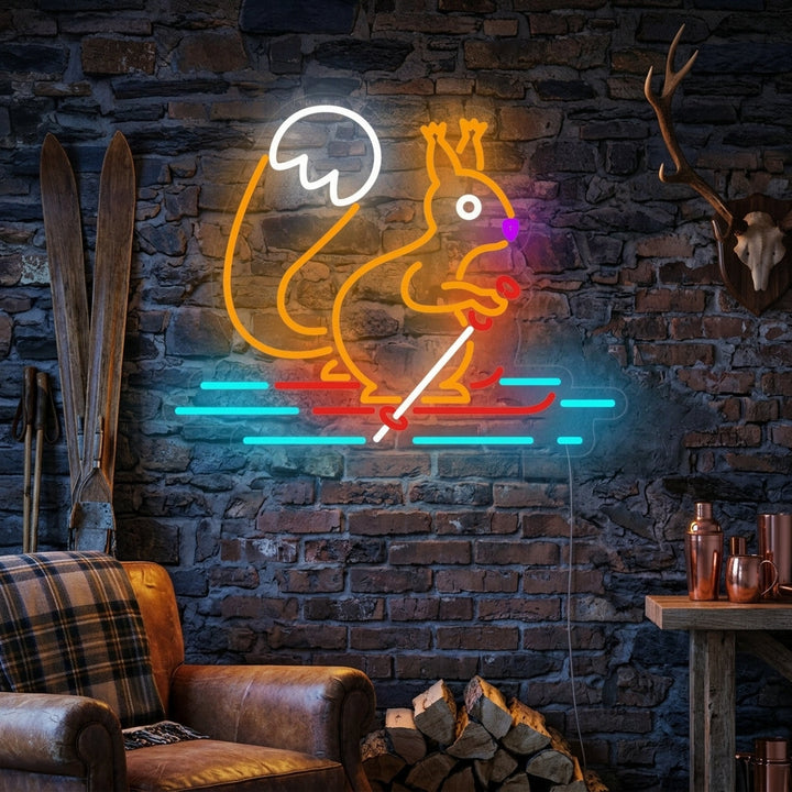 "Ekorn På Ski" Neonskilt