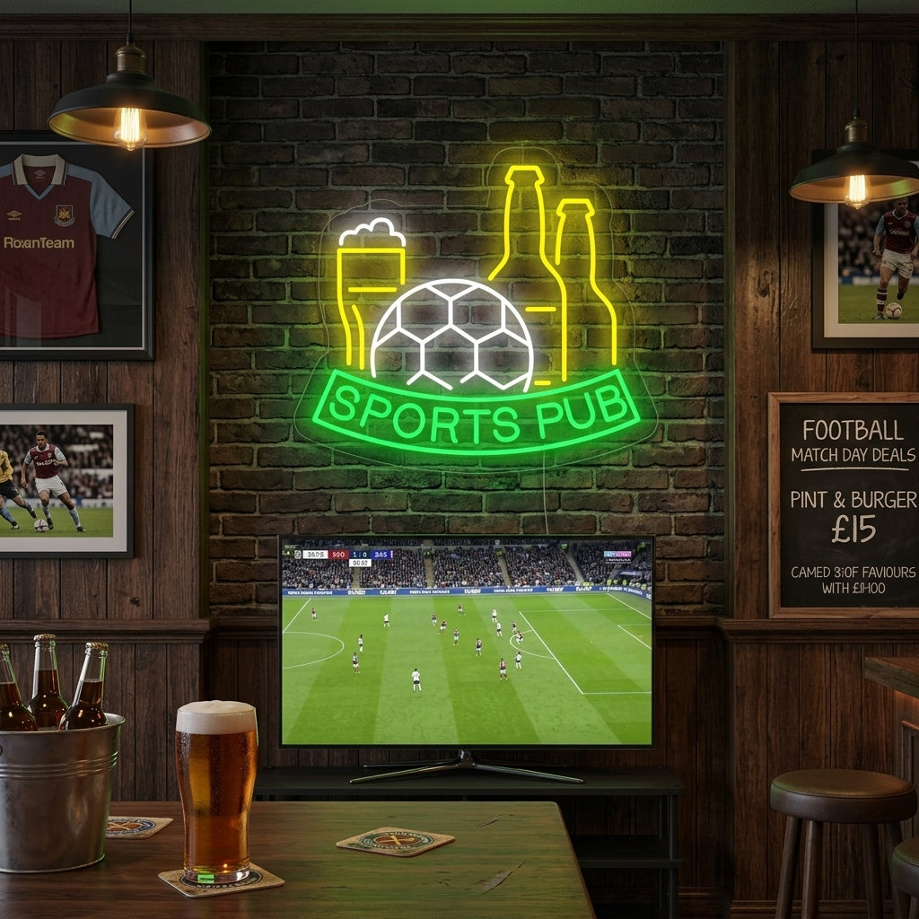 "Fotball, øl, Sports Pub" Neonskilt
