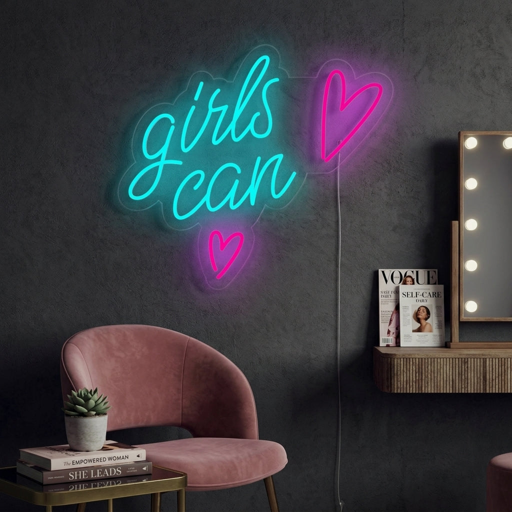 "Girls Can" Neonskilt