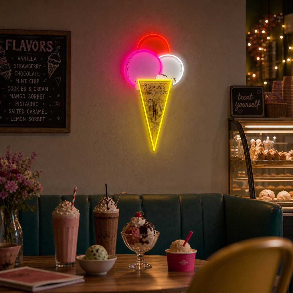 "Pop Art Trippel Øsekjegle" Neonskilt