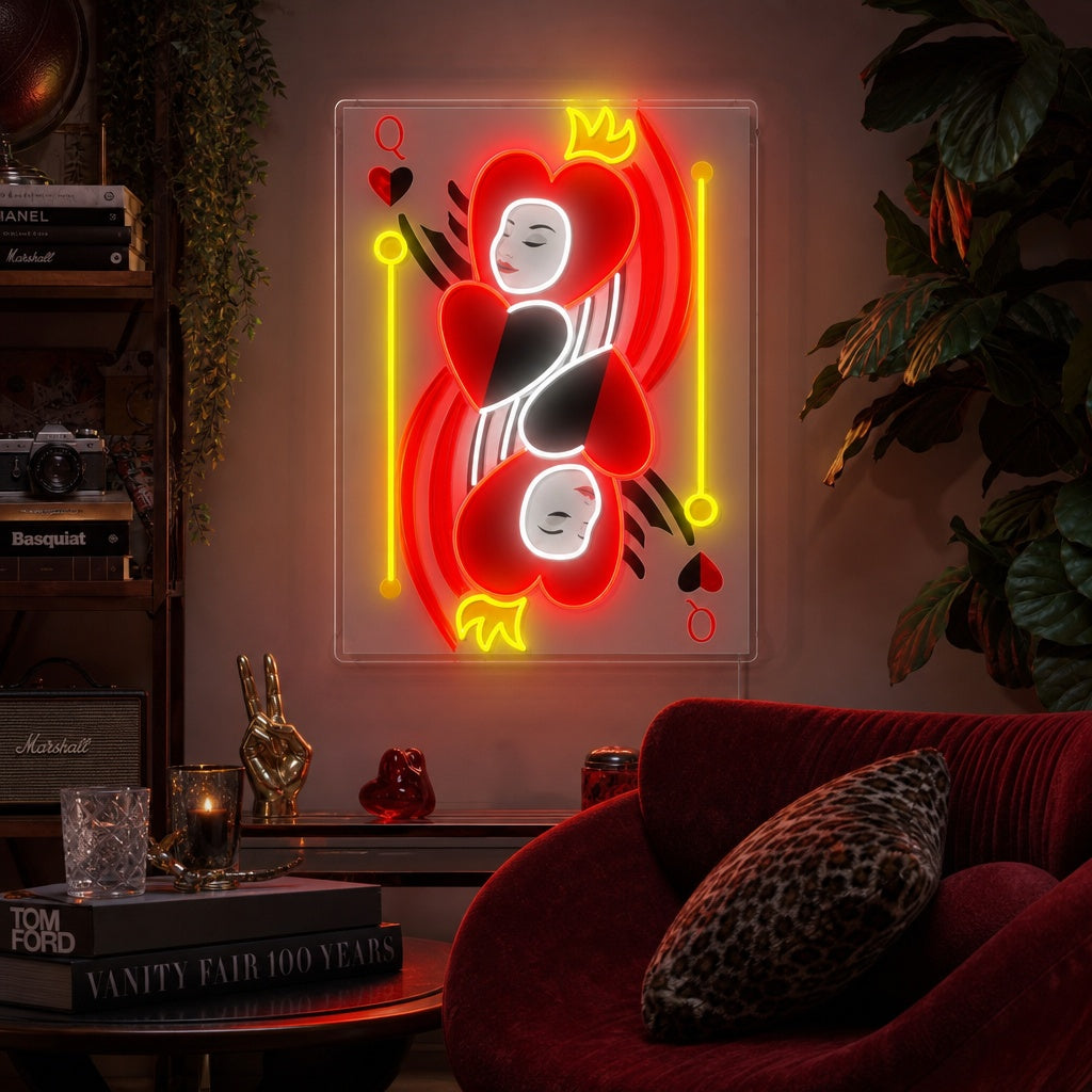 "Queen Of Hearts-kort" Neonskilt