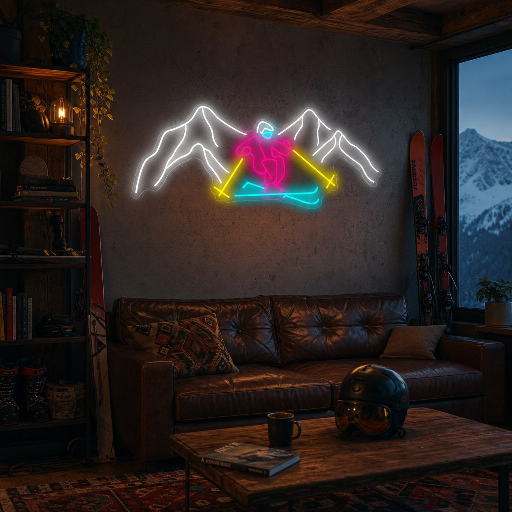 "Gå på ski gjennom fjell" Neonskilt