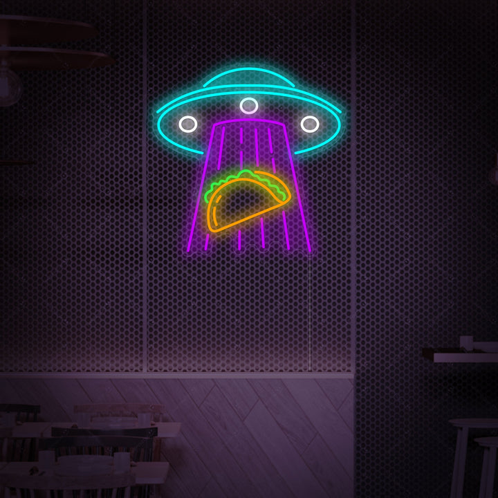 "Ufo-bortfører taco" Neonskilt