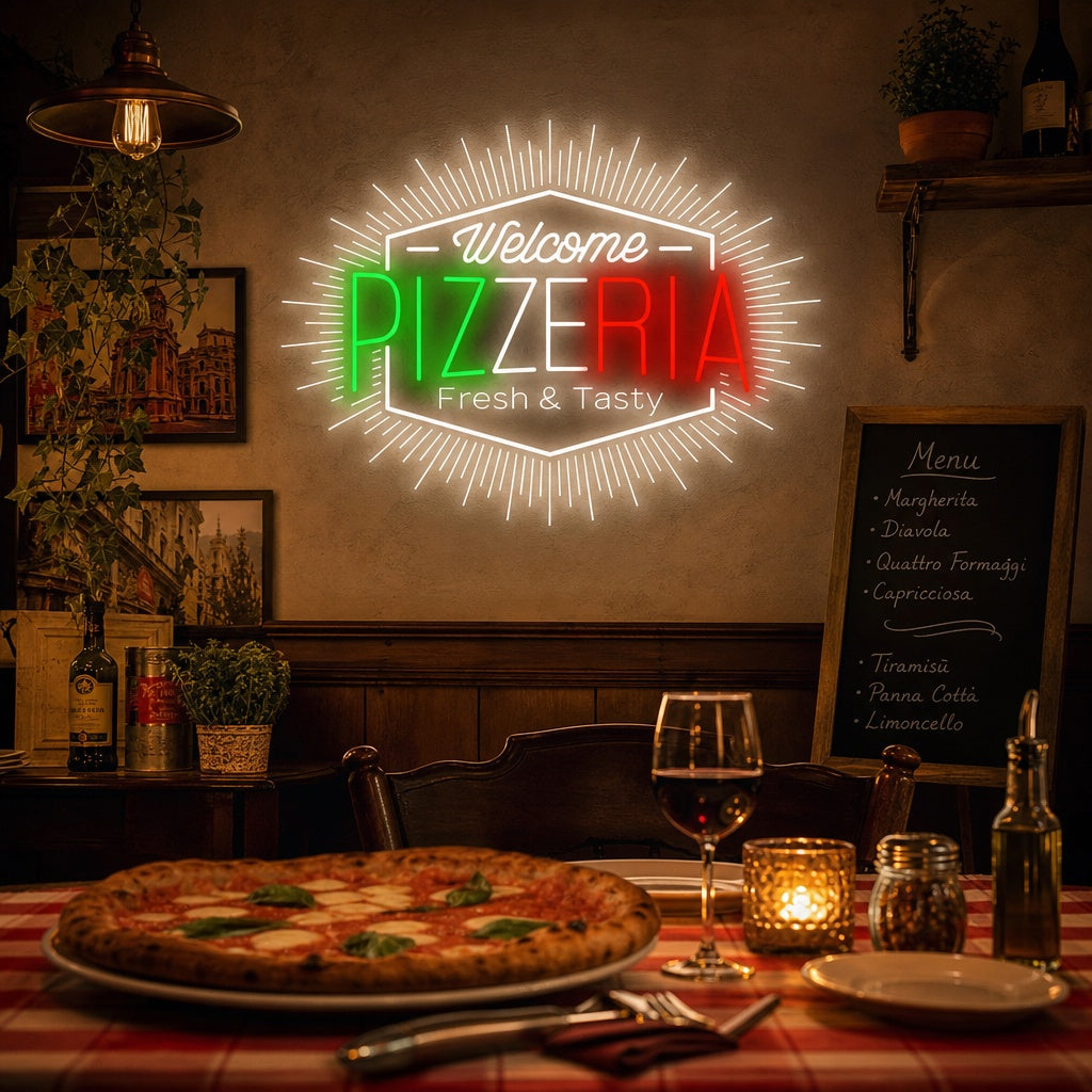 "Welcome Pizzeria" Neonskilt