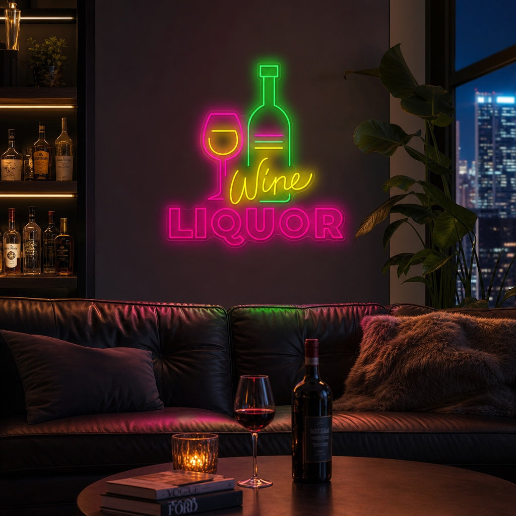"Wine Liquor" Neonskilt