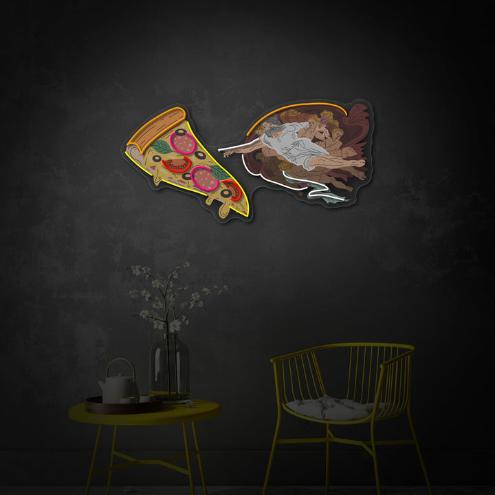 "Adam God Made Pizza, Fast Food Advertising, Restaurant Logo" UV-trykt LED-neonskilt
