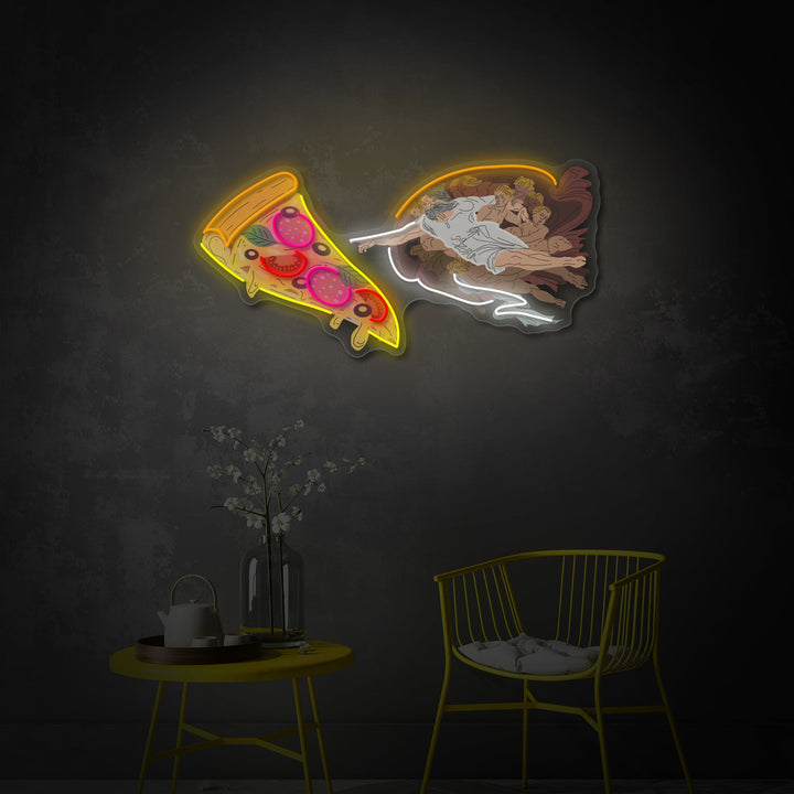 "Adam God Made Pizza, Fast Food Advertising, Restaurant Logo" UV-trykt LED-neonskilt