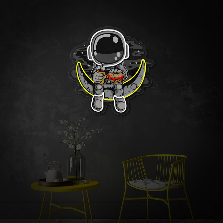 "Astronaut Moon Burger, fastfood -logo" UV-trykt LED-neonskilt