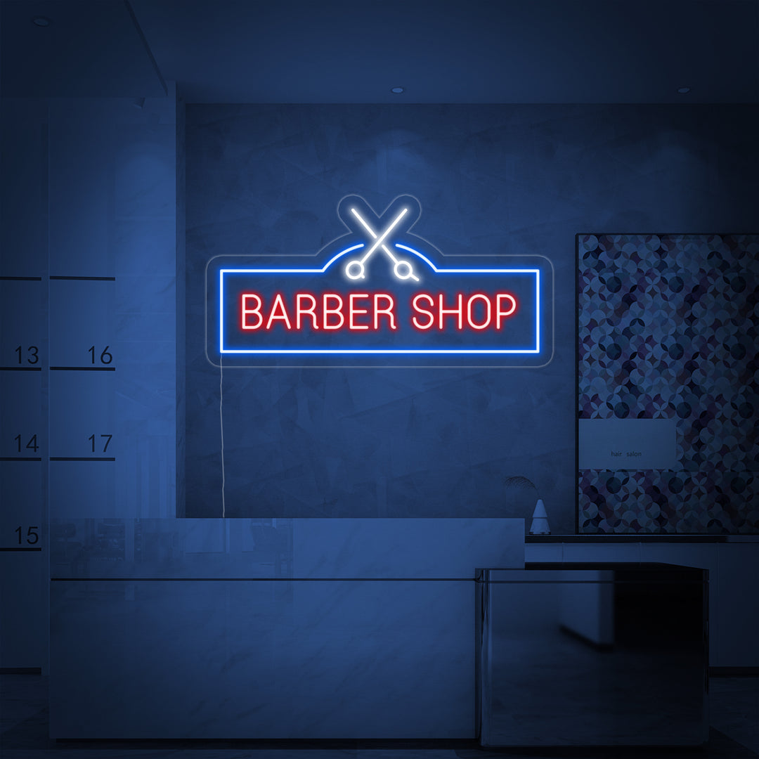 "Barber Shop, Frisør Saks" Neonskilt