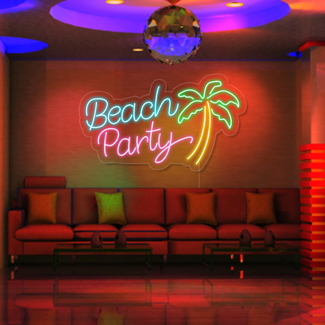 "Beach Party, Palmetre" Neonskilt