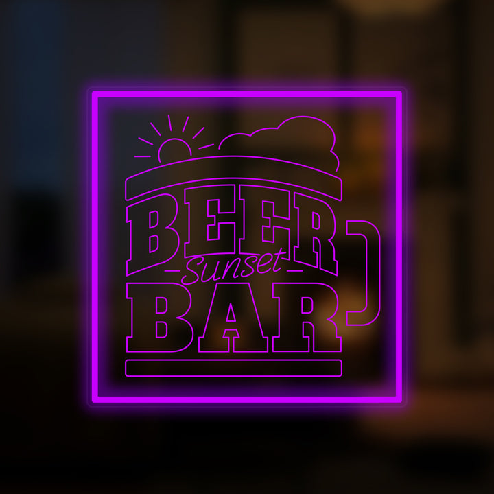 "Beer Bar Sunset, Ølglass" Mini Neonskilt