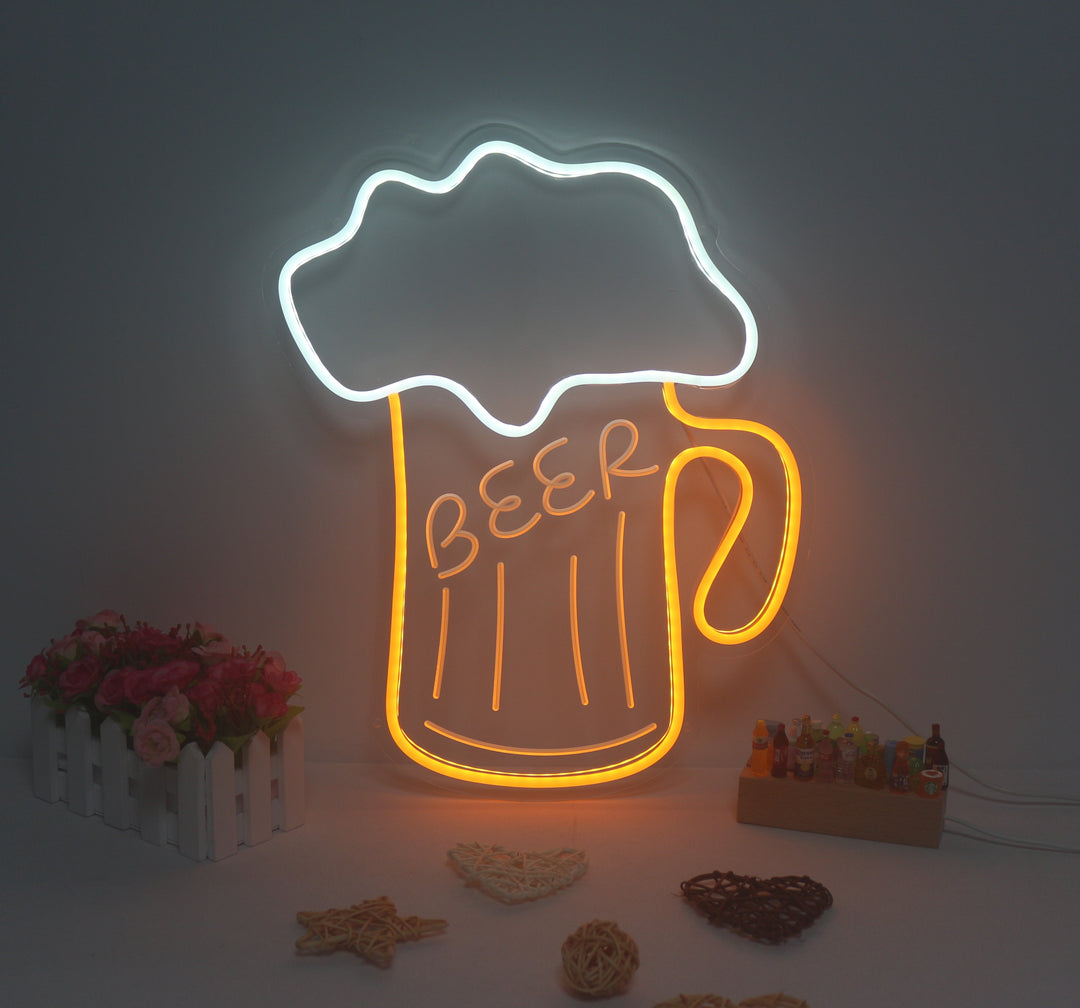 "Beer, Ølglass" Mini Neonskilt