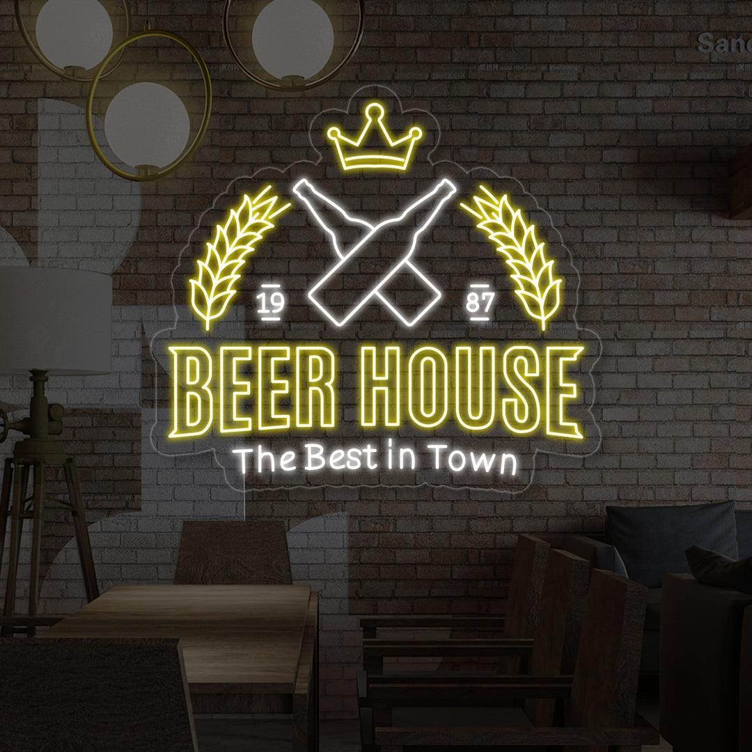 "Beer House The Best In Town" Neonskilt