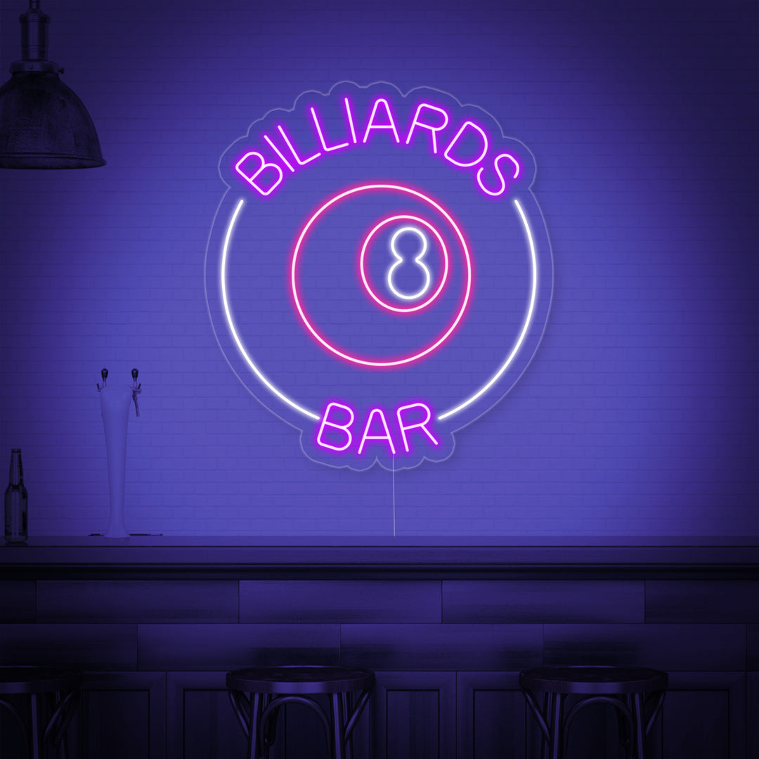 "Billiards 8 Bar, Biljardbar Logo" Neonskilt