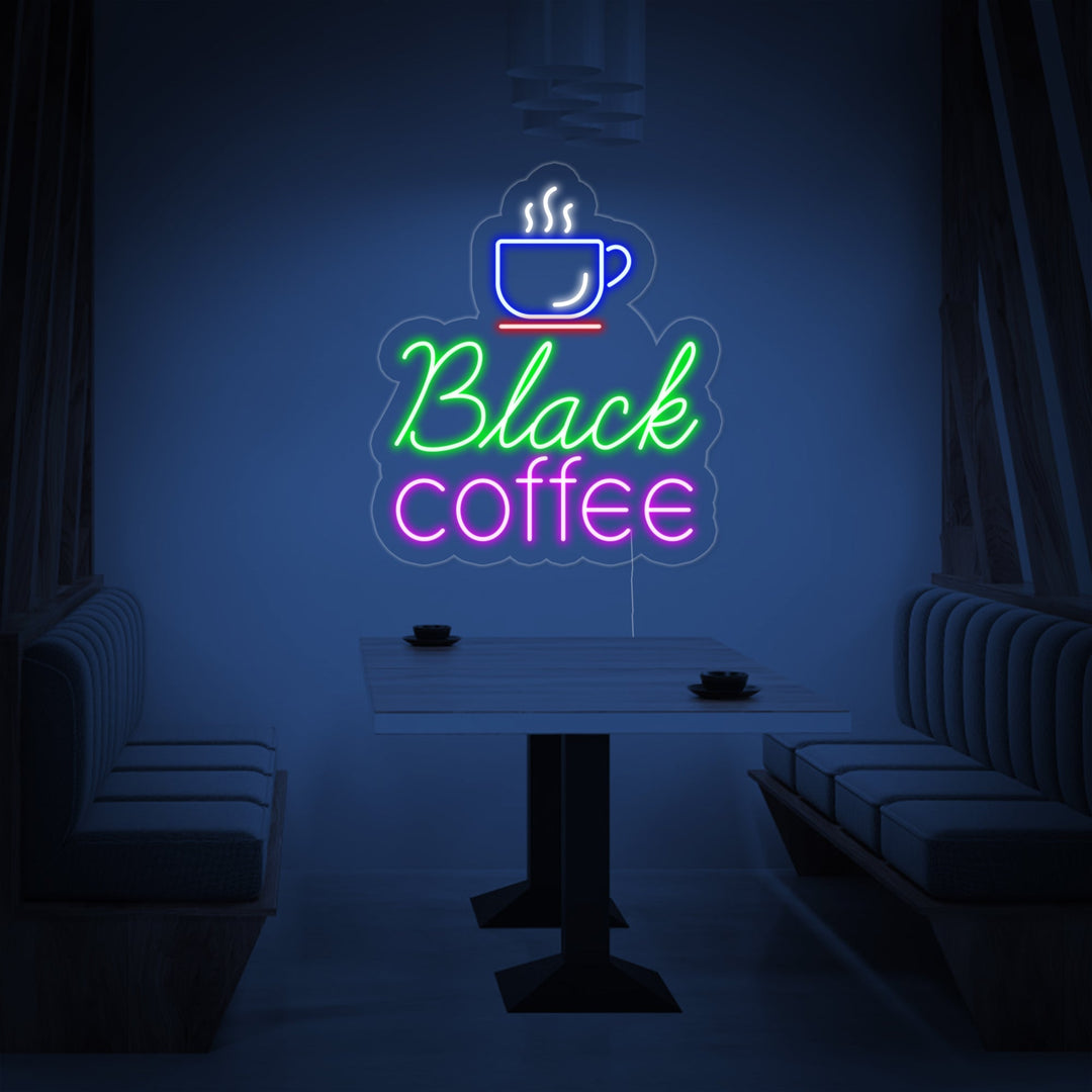 "Kaffekopp, Black Coffee" Neonskilt