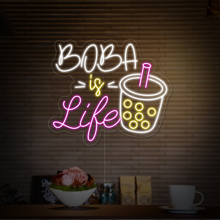 "Boba-kopp, Boba is Life" Neonskilt