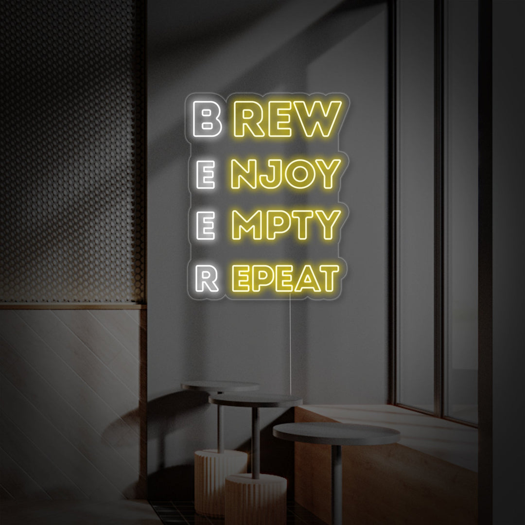 "Brew Enjoy Empty Repeat Beer Bar" Neonskilt