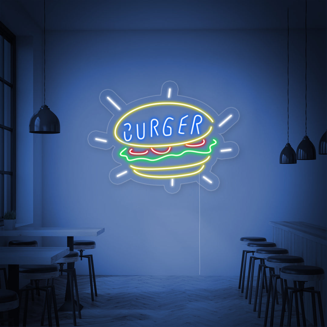 "Burger, Matbutikk" Neonskilt