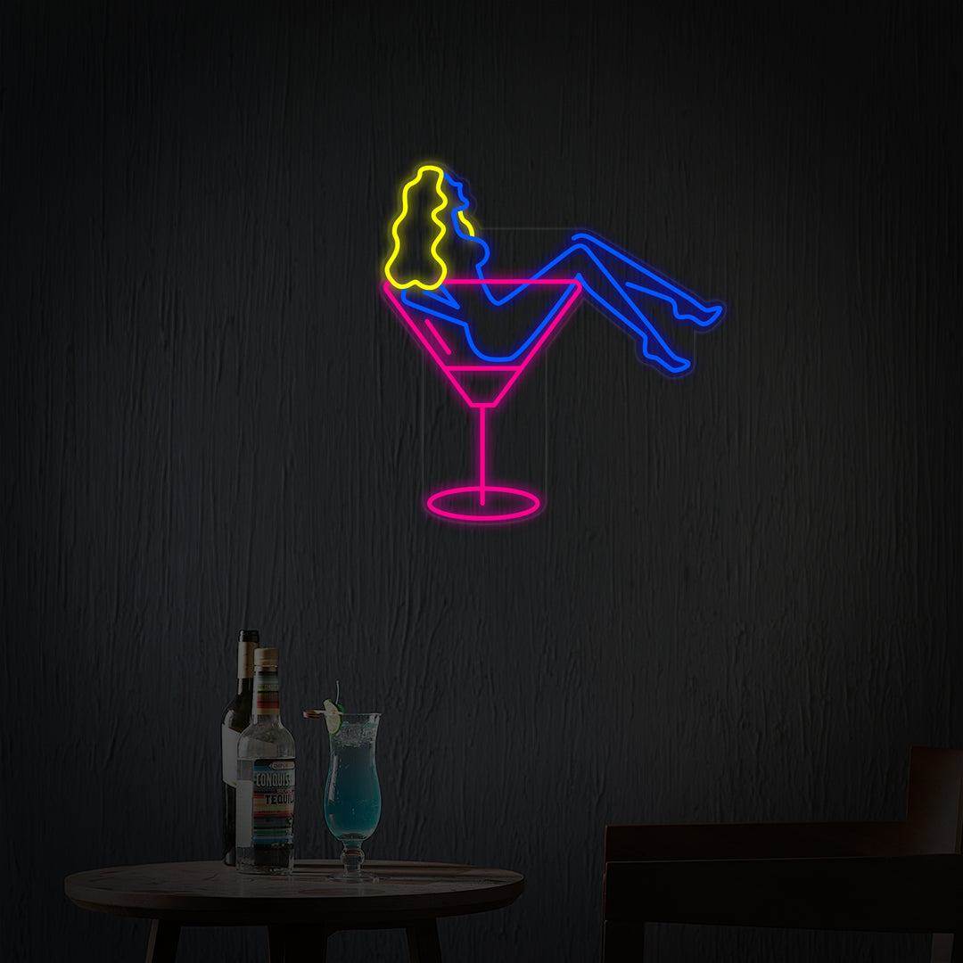 "Burlesque Nights Kvinne Og Cocktail" Neonskilt