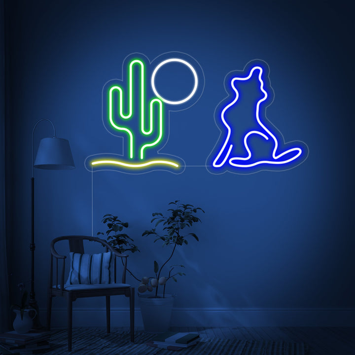 "Kaktus, Måne, Ulv" Neonskilt