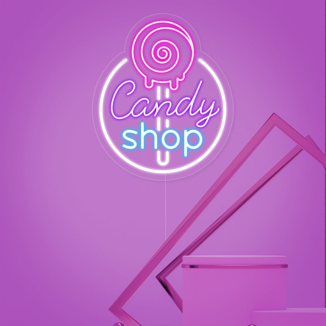"Candy Shop, Godteributikk Logo" Neonskilt