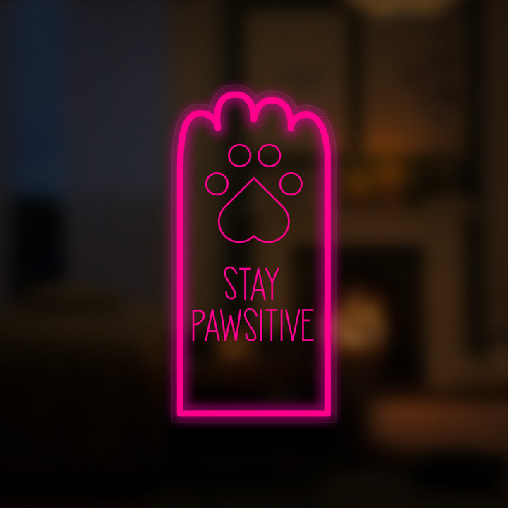 "Stay Paw Positive, Katt" Mini Neonskilt