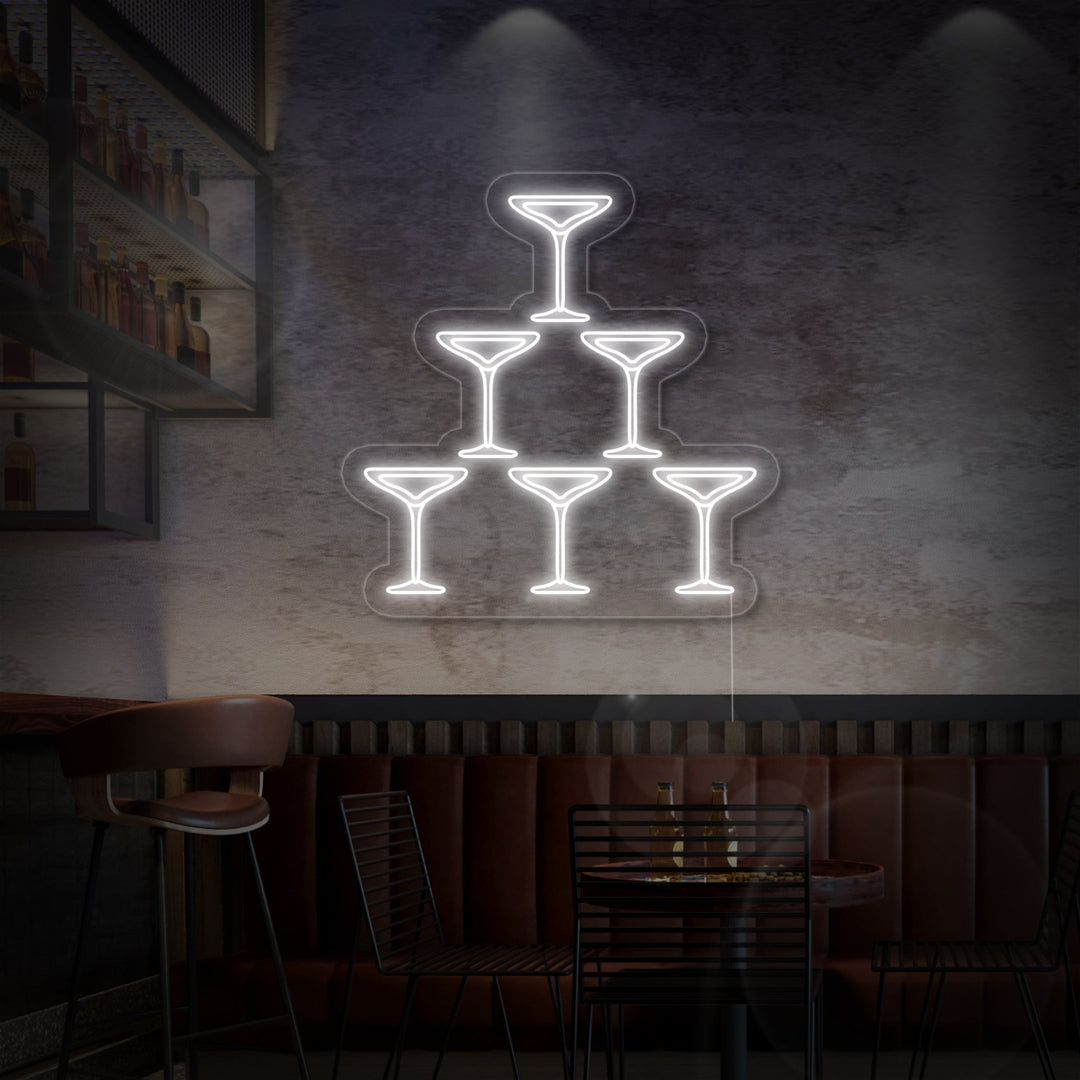 "Champagneglass, Pyramide, Bar" Neonskilt