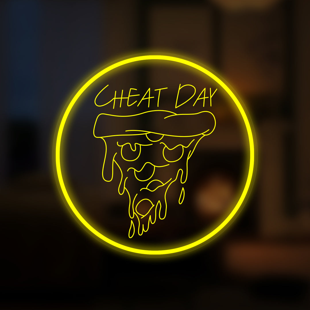 "Cheat Day Pizza" Miniatyr Neonskilt