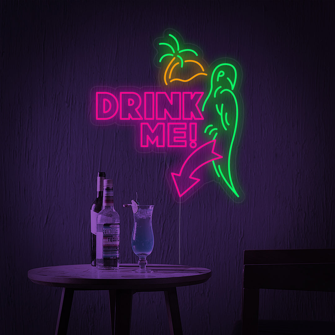 "papegøye, Drink Me" Neonskilt