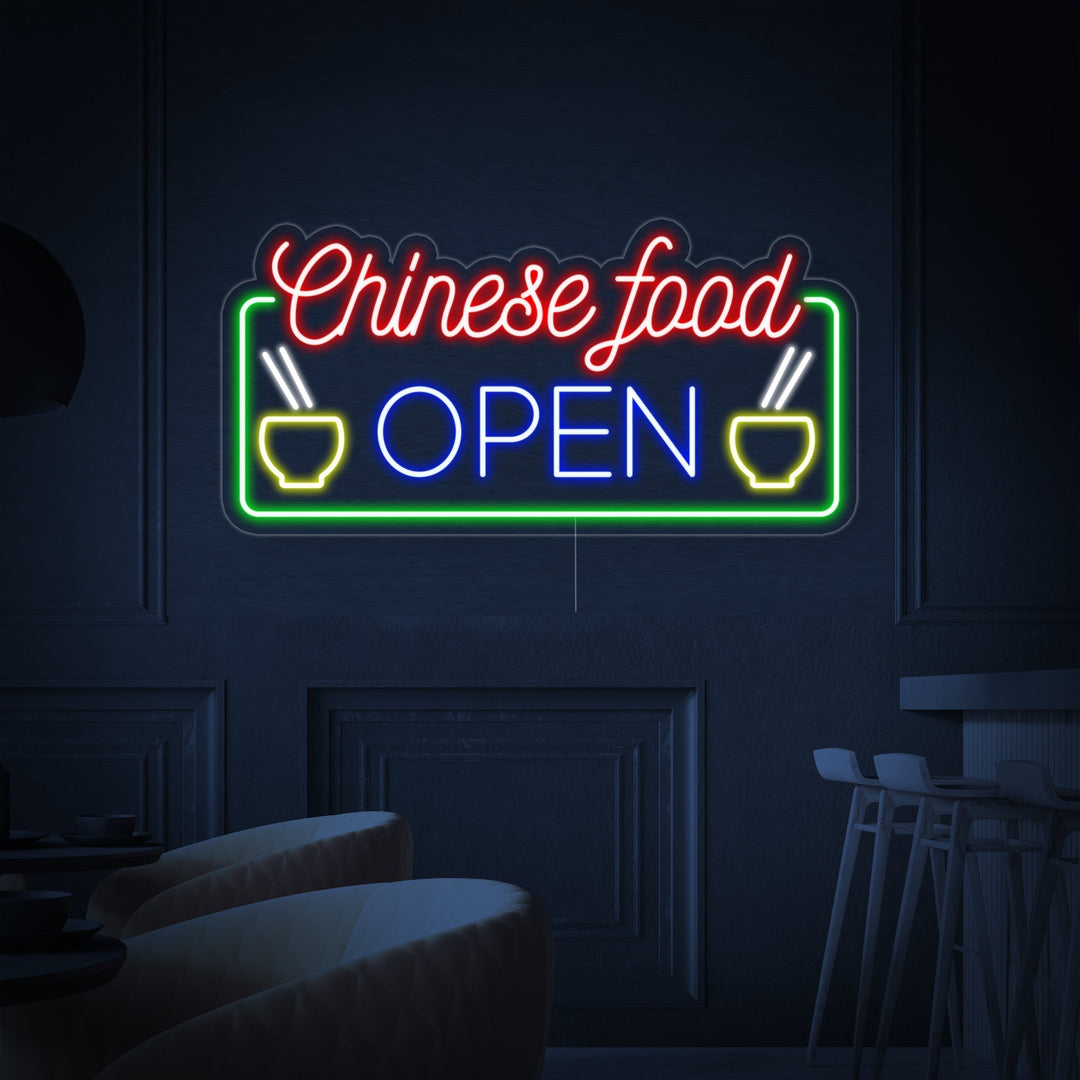 "Chinese Food Open" Neonskilt