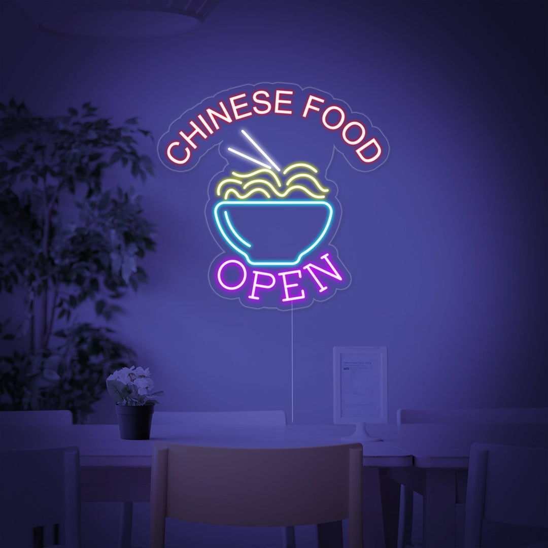 "Chinese Food Open, Nudler" Neonskilt