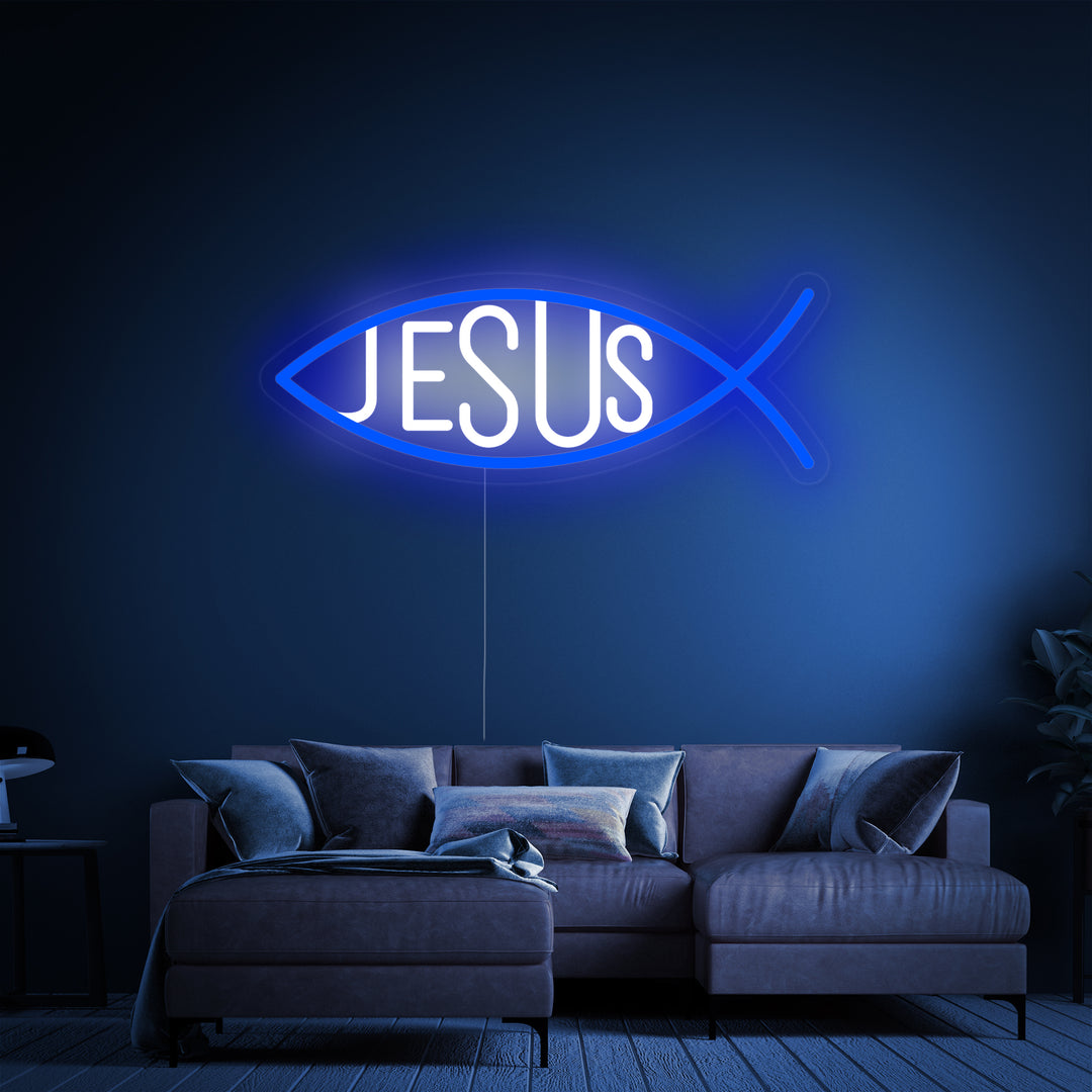 "Kristen Jesus Fisk" Neonskilt