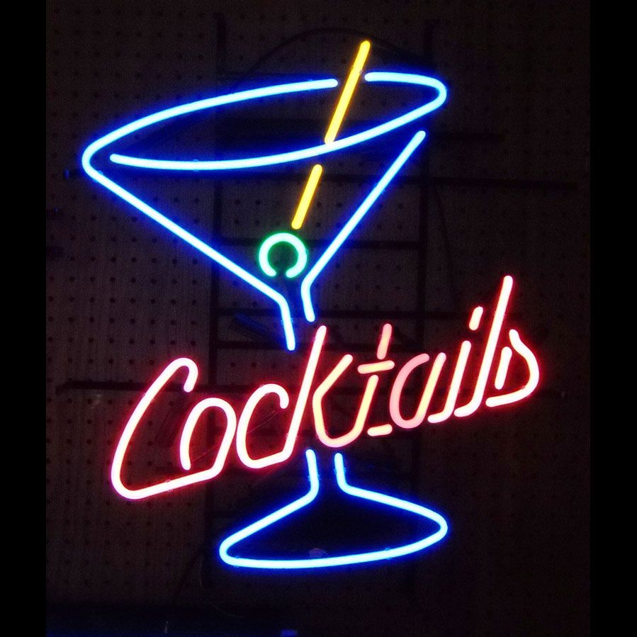 "Cocktails, Martini Glass, Øl" Neonskilt