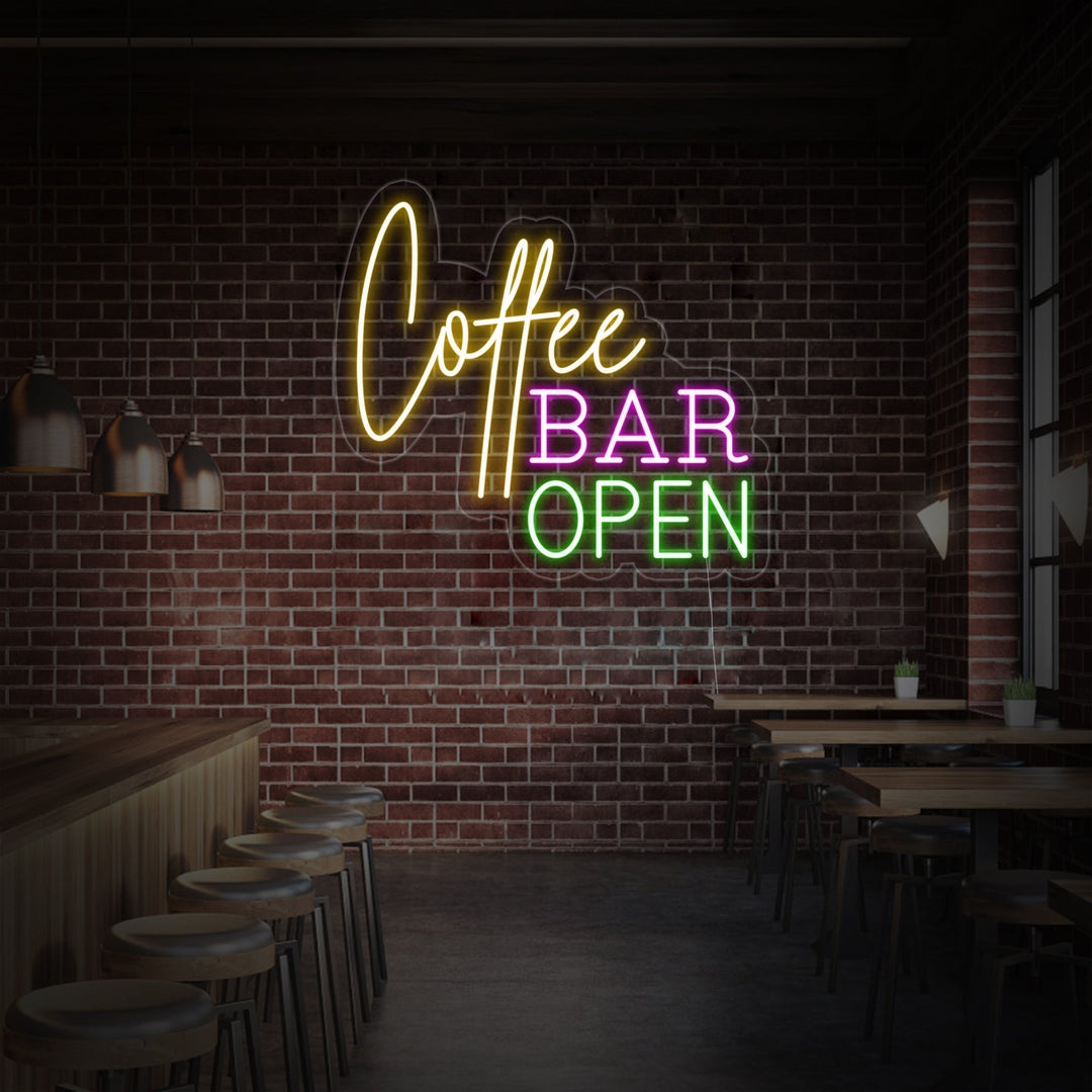 "Coffee Bar Open" Neonskilt