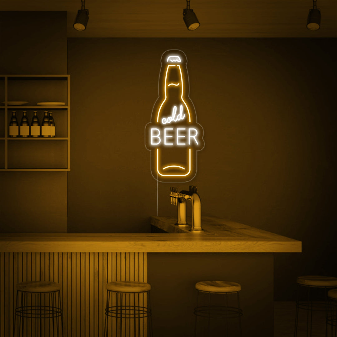 "Cold Beer Ølflaske Bar" Neonskilt