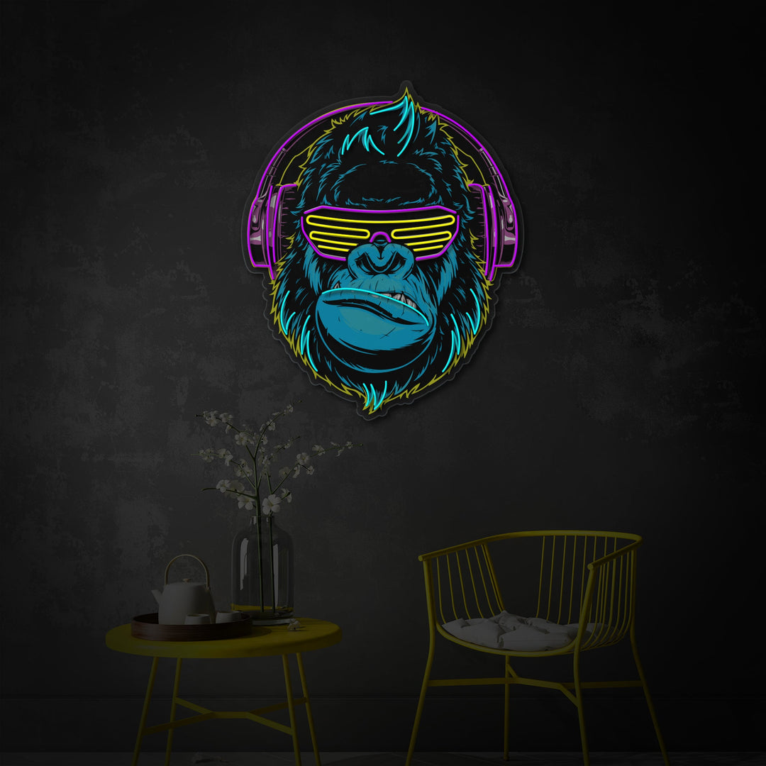 "Cyberpunk -ape med hodetelefon, dekor" UV-trykt LED-neonskilt