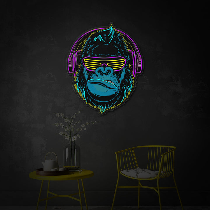 "Cyberpunk -ape med hodetelefon, dekor" UV-trykt LED-neonskilt