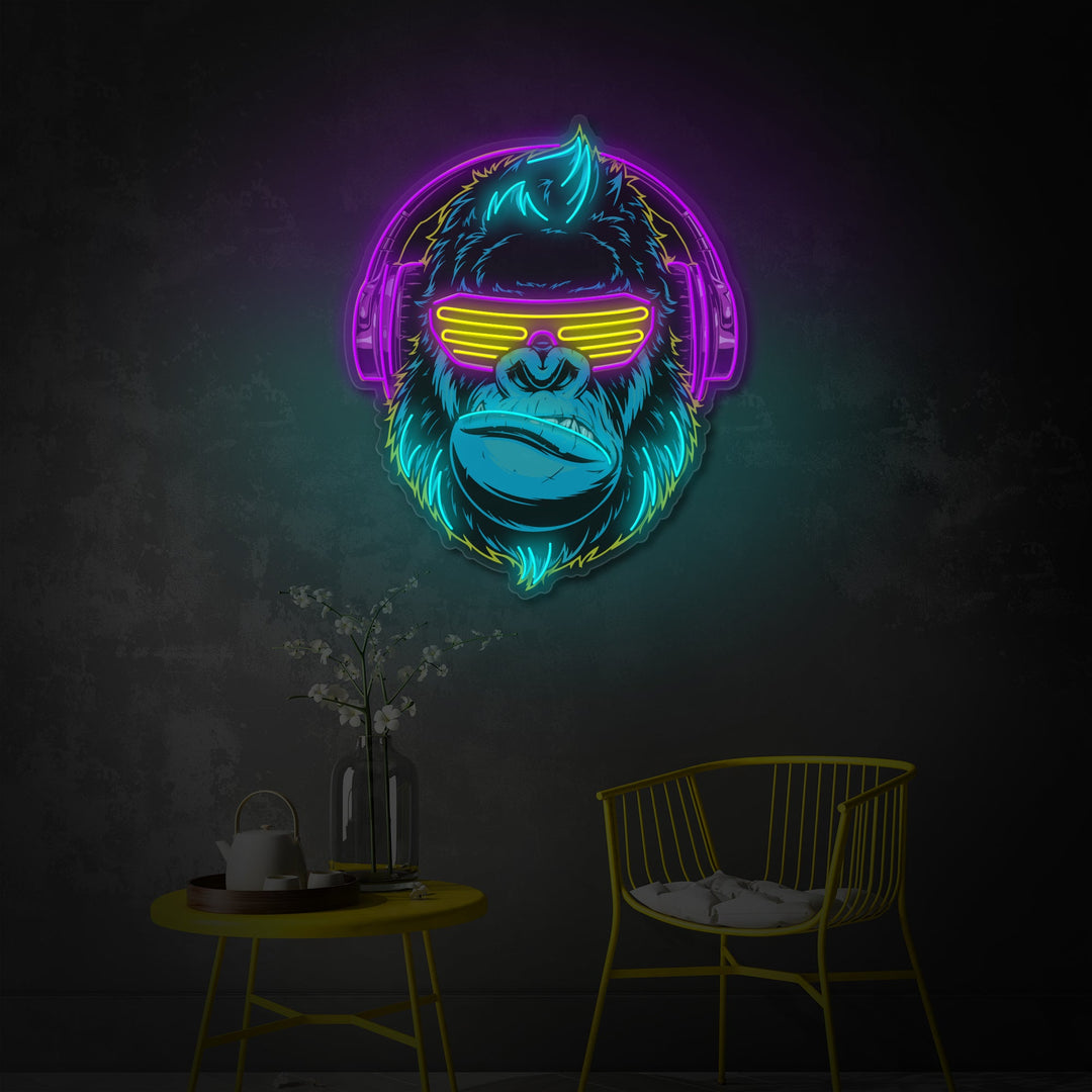 "Cyberpunk -ape med hodetelefon, dekor" UV-trykt LED-neonskilt