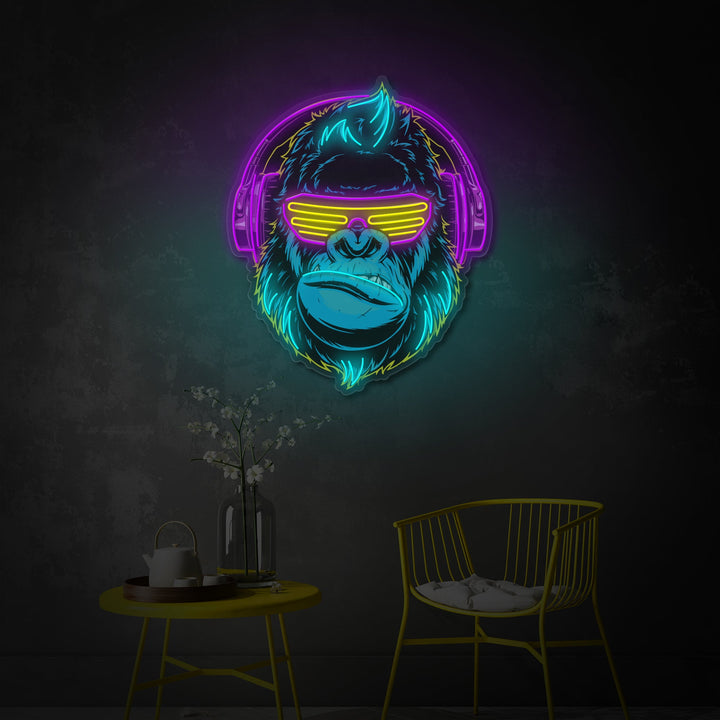 "Cyberpunk -ape med hodetelefon, dekor" UV-trykt LED-neonskilt
