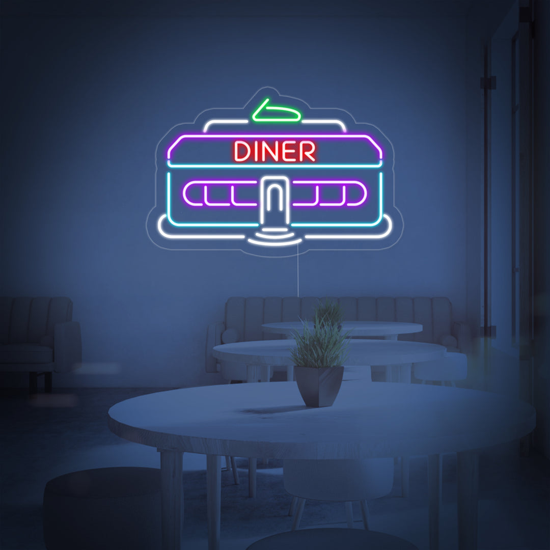 "Diner Bil 1950 Klassisk Retro Restaurant" Neonskilt